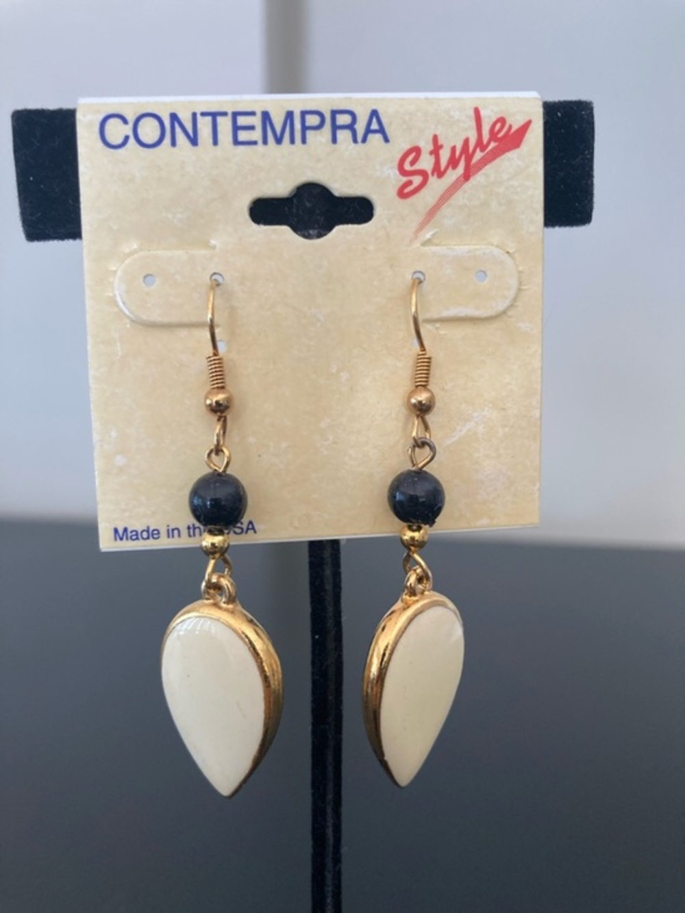 Gold & Cream Teardrop Dangle Earrings